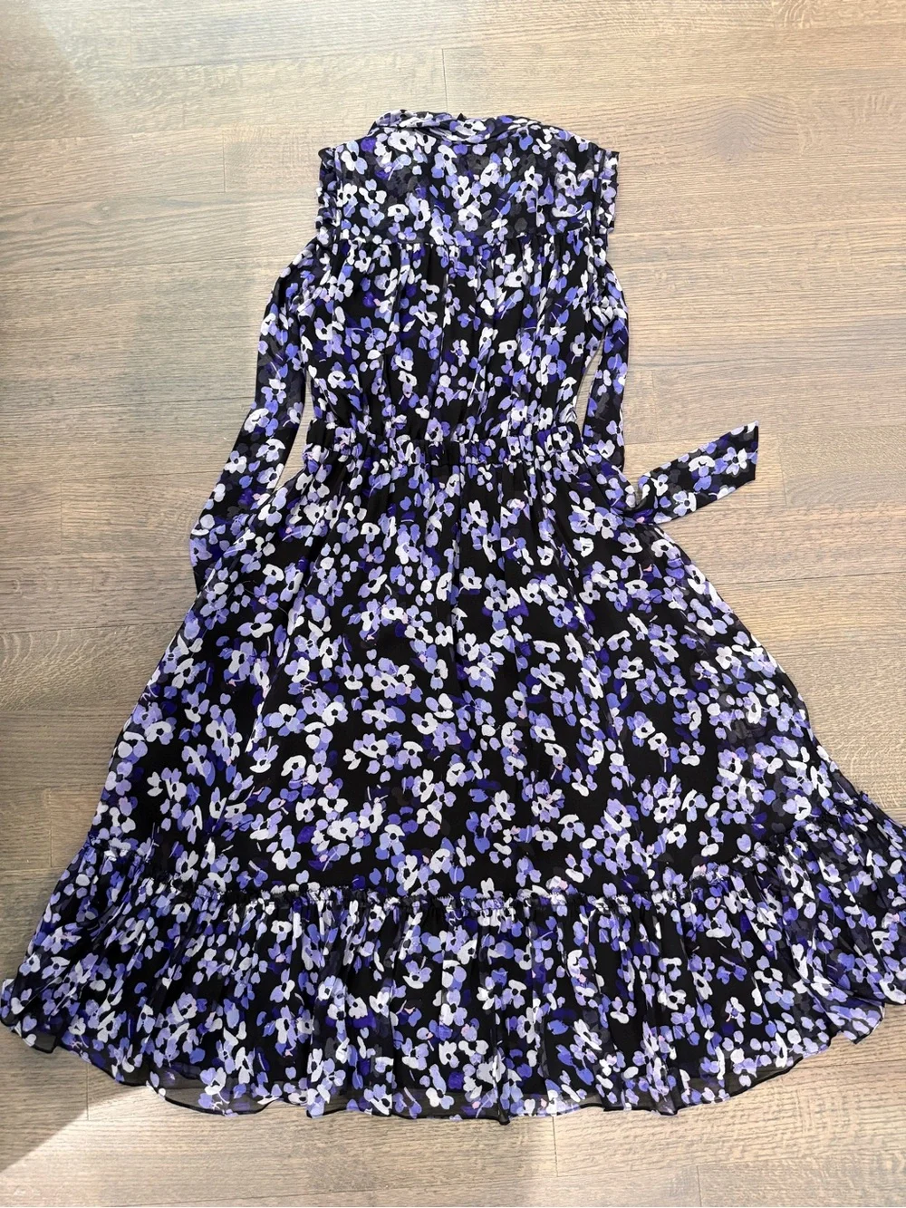 kate spade Black & Lavender Floral Ruffled Silk Midi Dress xs